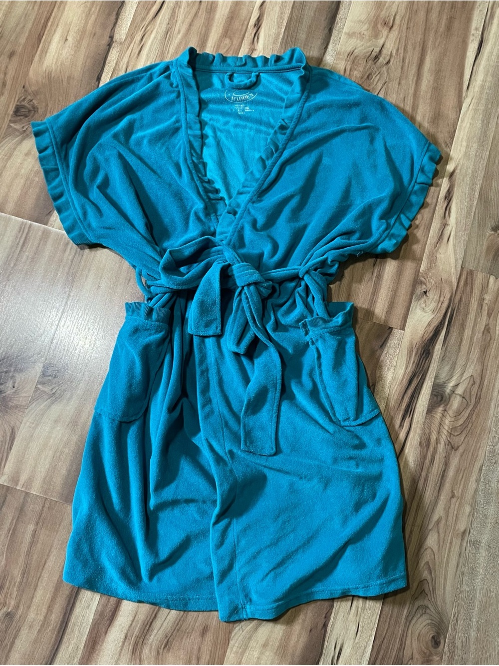 Steve Madden Y2K 2012 Teal Blue Ruffle Sleeve Short Wrap Robe Size L/XL